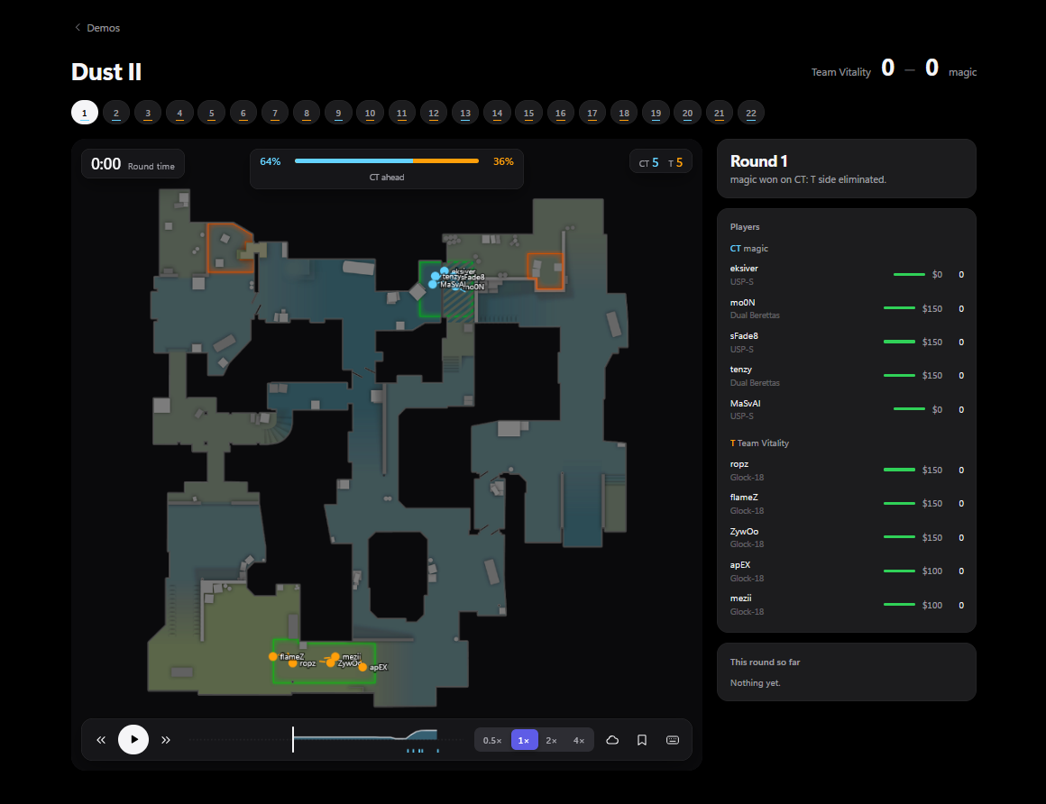 2D round viewer with player positions and utility
